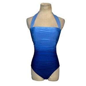 Roidal Brasil Blue Ombre Ruched Bandeau One Piece Swimsuit size 8